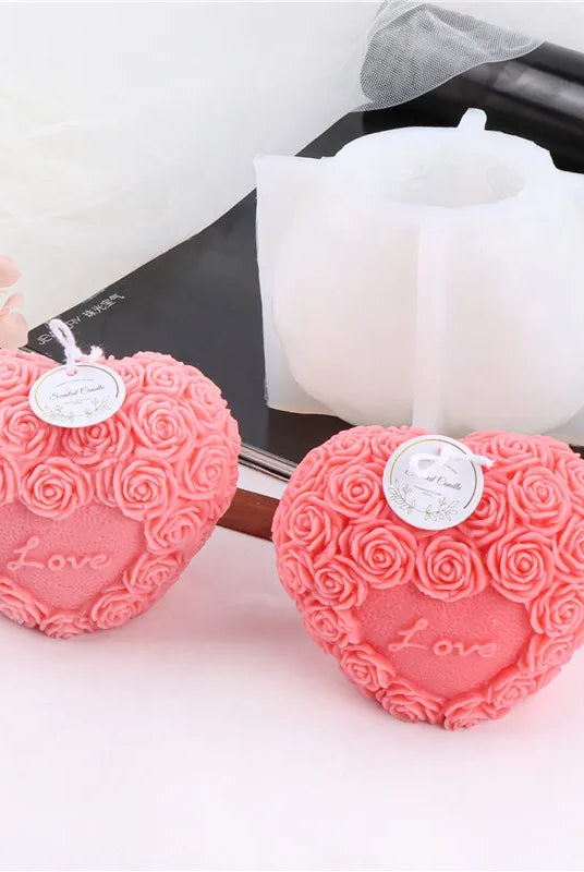 Valentines day Love Heart Rose Candle mould