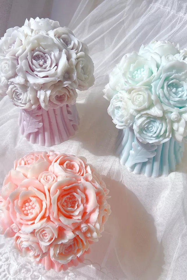 Bouquet Candle Mould 0 - Silicone Mould, Mold for DIY Candles. Created using candle making kit with cotton candle wicks and candle colour chips. Using soy wax for pillar candles. Sold by Myka Candles Moulds Australia