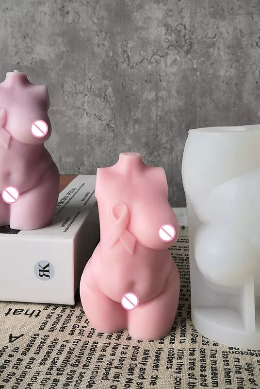 Breast Cancer Voluptuous Body Candle Mould - 10cm 5 - Silicone Mould, Mold for DIY Candles. Created using candle making kit with cotton candle wicks and candle colour chips. Using soy wax for pillar candles. Sold by Myka Candles Moulds Australia