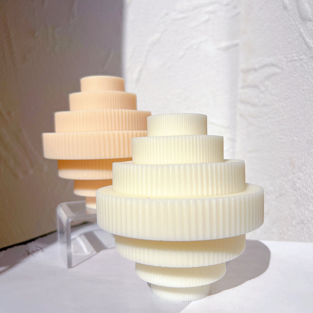 Ribbed Chandelier Candle Mould 6 - Silicone Mould, Mold for DIY Candles. Created using candle making kit with cotton candle wicks and candle colour chips. Using soy wax for pillar candles. Sold by Myka Candles Moulds Australia