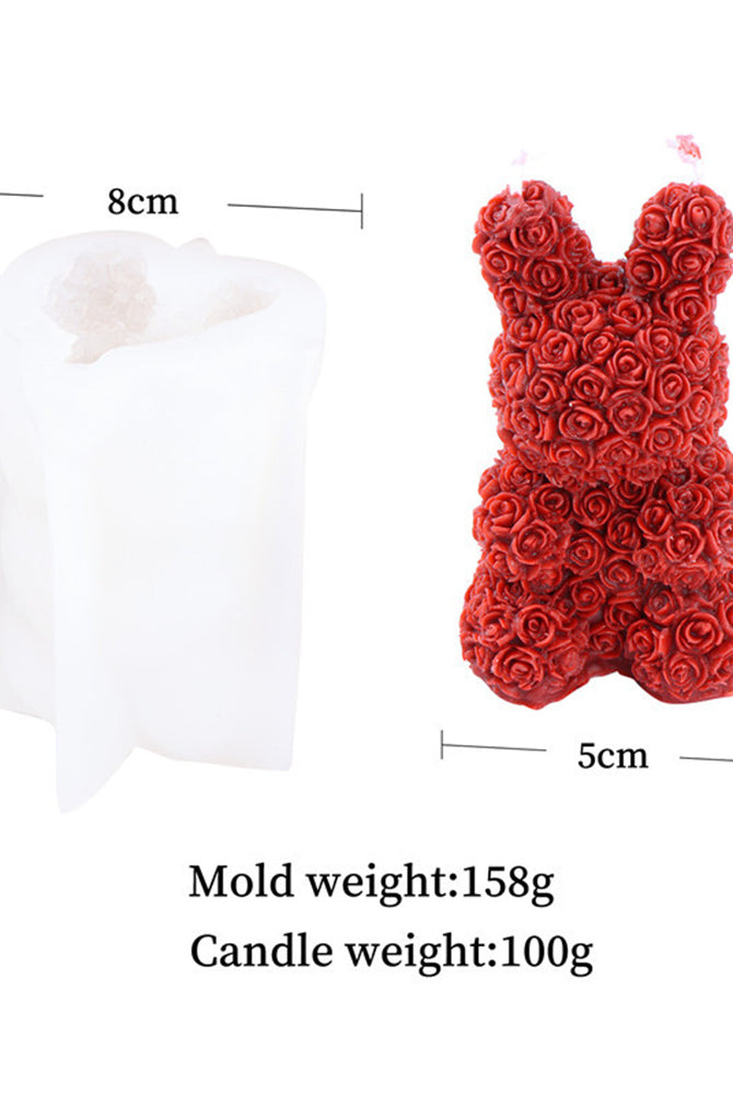 Rose Bunny Candle Mould 4 - Silicone Mould, Mold for DIY Candles. Created using candle making kit with cotton candle wicks and candle colour chips. Using soy wax for pillar candles. Sold by Myka Candles Moulds Australia