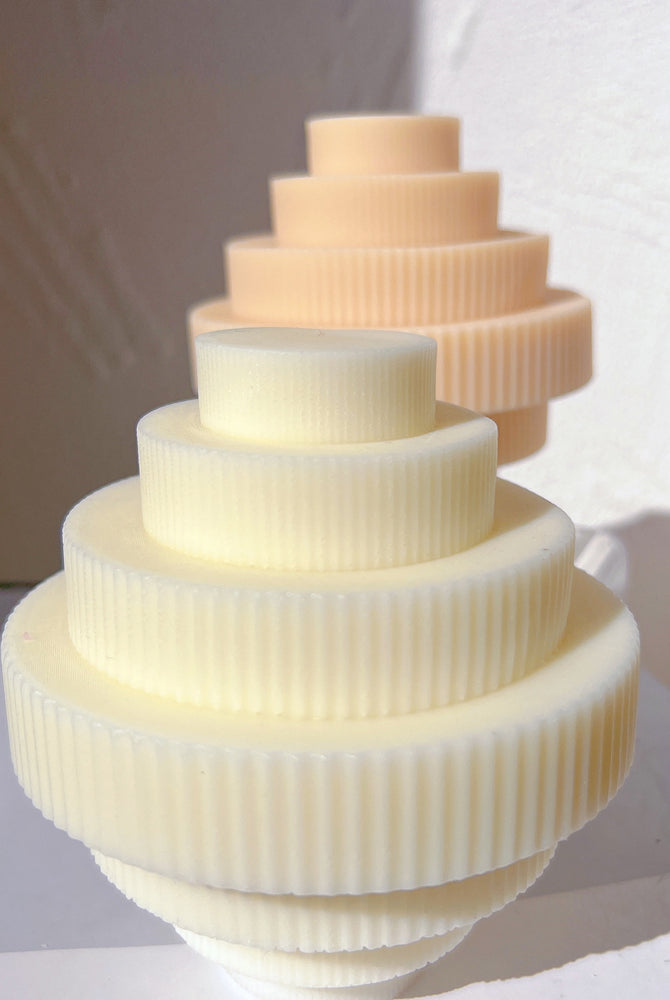 Ribbed Chandelier Candle Mould 9 - Silicone Mould, Mold for DIY Candles. Created using candle making kit with cotton candle wicks and candle colour chips. Using soy wax for pillar candles. Sold by Myka Candles Moulds Australia