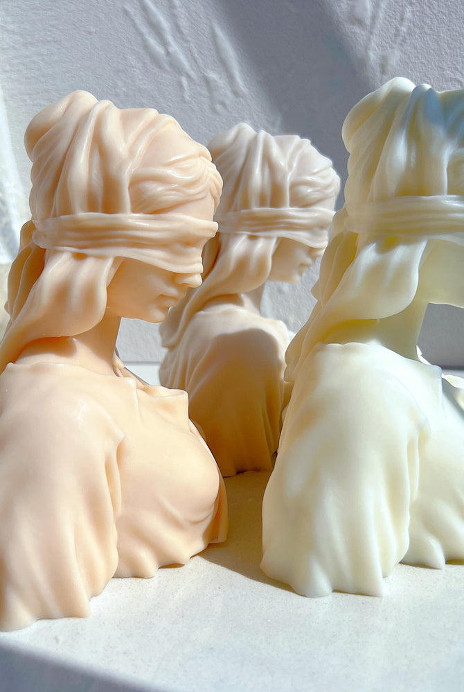 Lady Justice Candle Mould 7 - Silicone Mould, Mold for DIY Candles. Created using candle making kit with cotton candle wicks and candle colour chips. Using soy wax for pillar candles. Sold by Myka Candles Moulds Australia