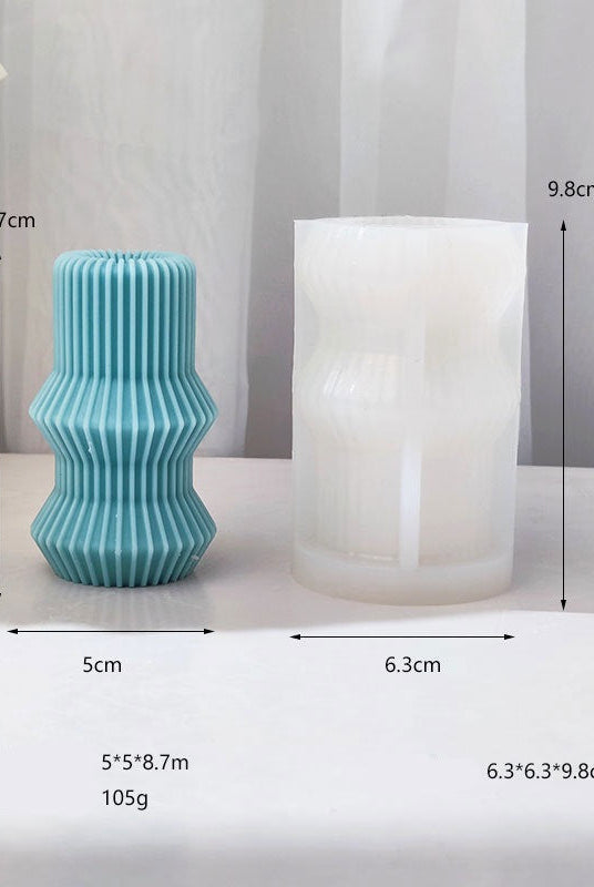 Ribbed Vase Candle Moulds 5 - Silicone Mould, Mold for DIY Candles. Created using candle making kit with cotton candle wicks and candle colour chips. Using soy wax for pillar candles. Sold by Myka Candles Moulds Australia
