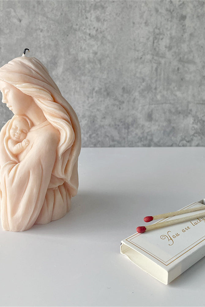 Mary Candle Mould 8 - Silicone Mould, Mold for DIY Candles. Created using candle making kit with cotton candle wicks and candle colour chips. Using soy wax for pillar candles. Sold by Myka Candles Moulds Australia