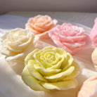 Blooming Rose Candle Mould 5 - Silicone Mould, Mold for DIY Candles. Created using candle making kit with cotton candle wicks and candle colour chips. Using soy wax for pillar candles. Sold by Myka Candles Moulds Australia