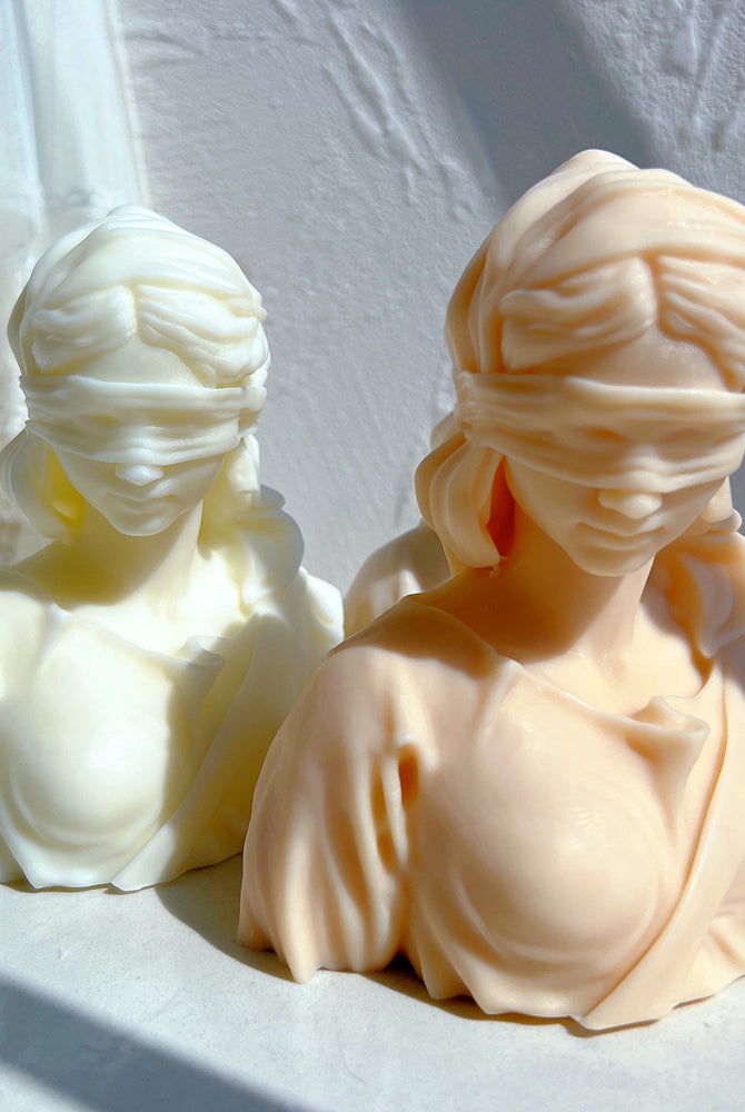 Lady Justice Candle Mould 6 - Silicone Mould, Mold for DIY Candles. Created using candle making kit with cotton candle wicks and candle colour chips. Using soy wax for pillar candles. Sold by Myka Candles Moulds Australia
