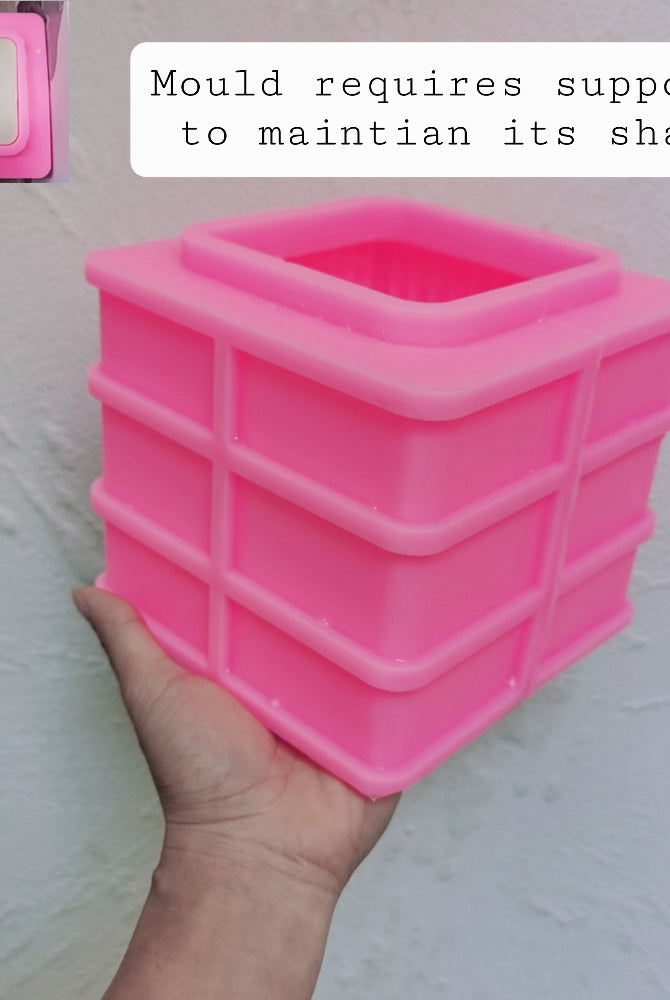 Ribbed Cube Candle Mould 6 - Silicone Mould, Mold for DIY Candles. Created using candle making kit with cotton candle wicks and candle colour chips. Using soy wax for pillar candles. Sold by Myka Candles Moulds Australia