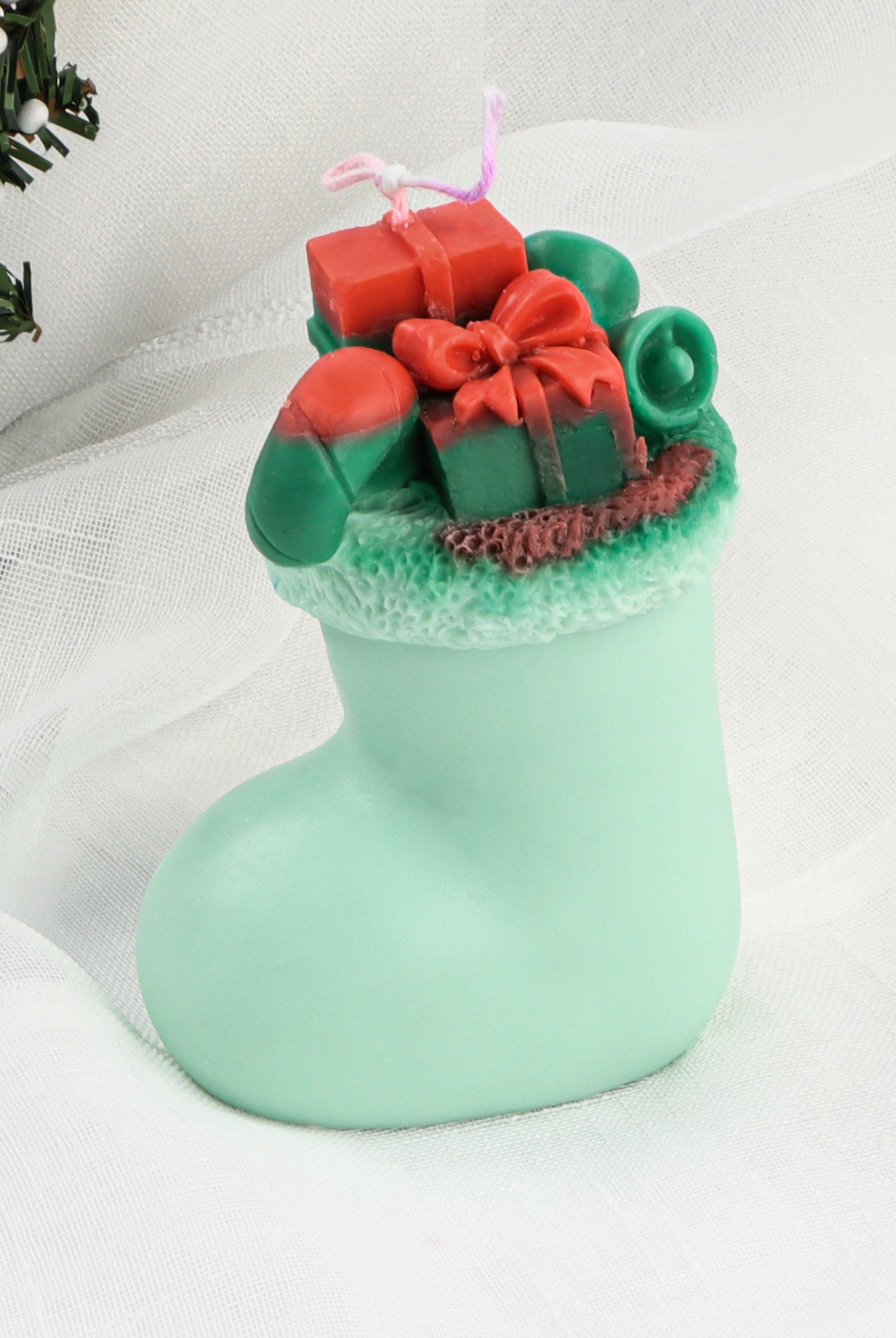 Christmas Stocking Candle Mould 2 - Silicone Mould, Mold for DIY Candles. Created using candle making kit with cotton candle wicks and candle colour chips. Using soy wax for pillar candles. Sold by Myka Candles Moulds Australia