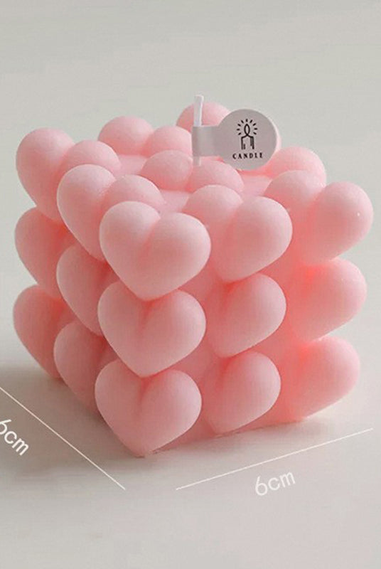 Heart Cube Candle Moulds 5 - Silicone Mould, Mold for DIY Candles. Created using candle making kit with cotton candle wicks and candle colour chips. Using soy wax for pillar candles. Sold by Myka Candles Moulds Australia