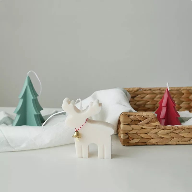 Reindeer Candle Mould 1 - Silicone Mould, Mold for DIY Candles. Created using candle making kit with cotton candle wicks and candle colour chips. Using soy wax for pillar candles. Sold by Myka Candles Moulds Australia