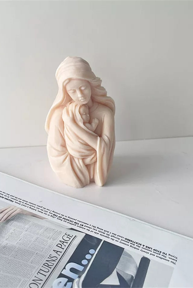 Mary Candle Mould 0 - Silicone Mould, Mold for DIY Candles. Created using candle making kit with cotton candle wicks and candle colour chips. Using soy wax for pillar candles. Sold by Myka Candles Moulds Australia