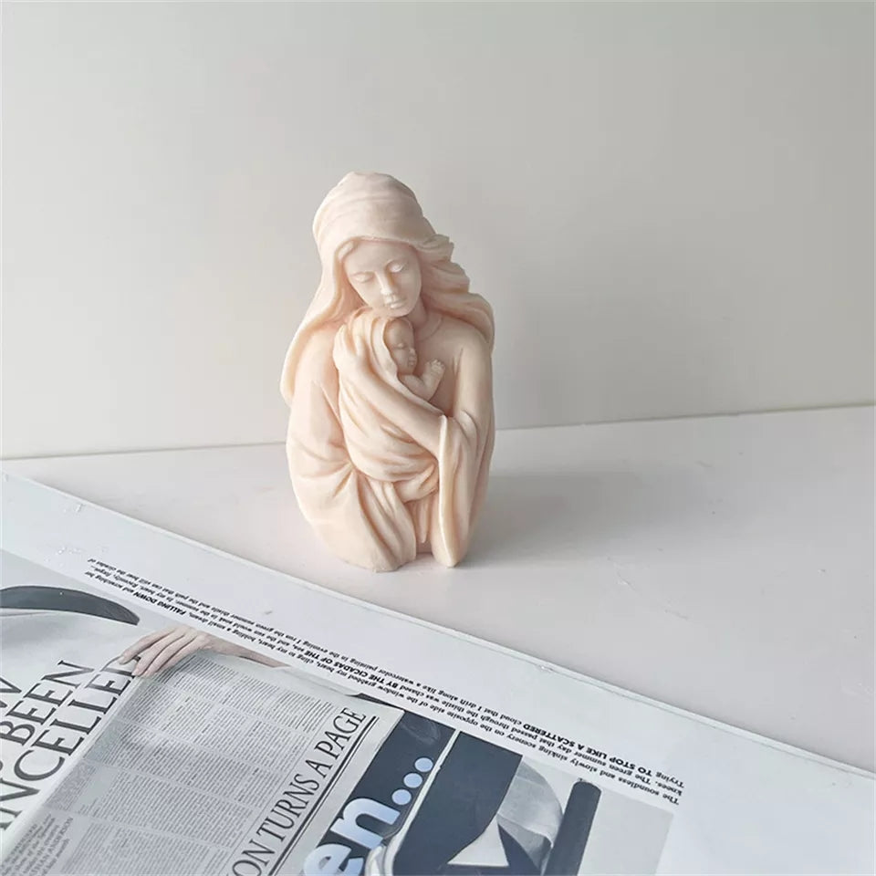 Mary Candle Mould 0 - Silicone Mould, Mold for DIY Candles. Created using candle making kit with cotton candle wicks and candle colour chips. Using soy wax for pillar candles. Sold by Myka Candles Moulds Australia