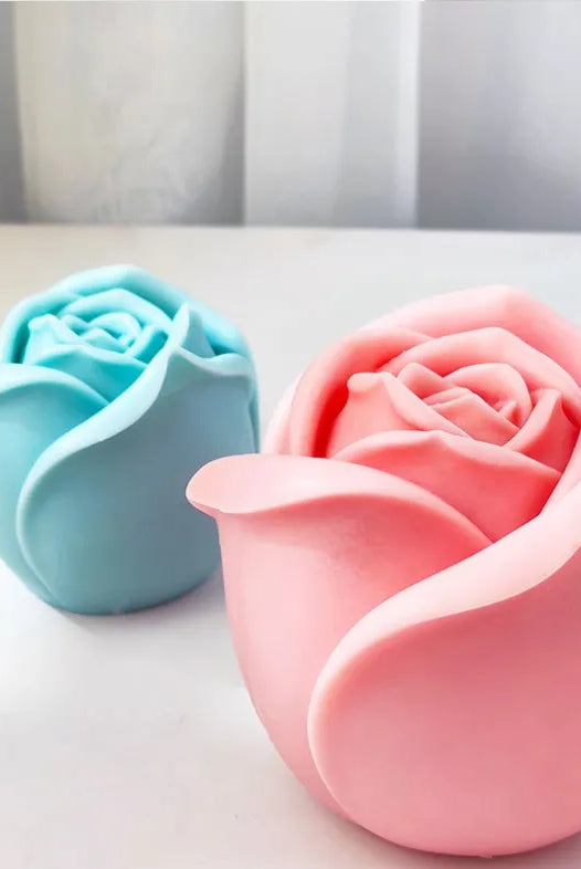 Rosebud Candle Moulds 3 - Silicone Mould, Mold for DIY Candles. Created using candle making kit with cotton candle wicks and candle colour chips. Using soy wax for pillar candles. Sold by Myka Candles Moulds Australia