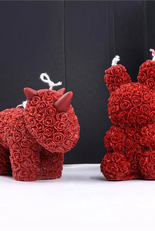 Rose Bunny Candle Mould 1 - Silicone Mould, Mold for DIY Candles. Created using candle making kit with cotton candle wicks and candle colour chips. Using soy wax for pillar candles. Sold by Myka Candles Moulds Australia