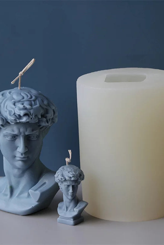 David Candle Mould 4 - Silicone Mould, Mold for DIY Candles. Created using candle making kit with cotton candle wicks and candle colour chips. Using soy wax for pillar candles. Sold by Myka Candles Moulds Australia
