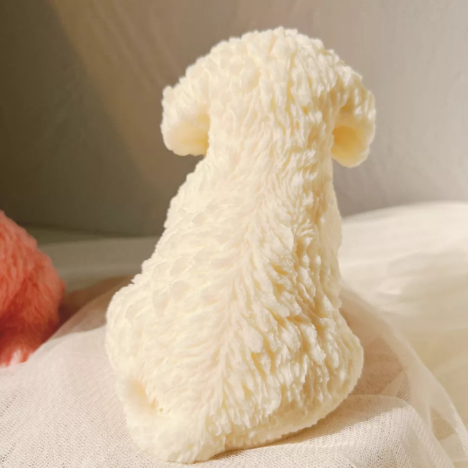 Puppy Candle Mould 2 - Silicone Mould, Mold for DIY Candles. Created using candle making kit with cotton candle wicks and candle colour chips. Using soy wax for pillar candles. Sold by Myka Candles Moulds Australia