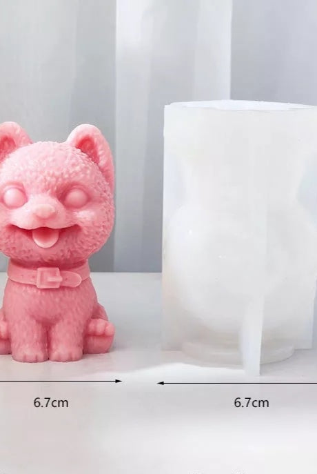 Happy Dog Candle Mould 3 - Silicone Mould, Mold for DIY Candles. Created using candle making kit with cotton candle wicks and candle colour chips. Using soy wax for pillar candles. Sold by Myka Candles Moulds Australia