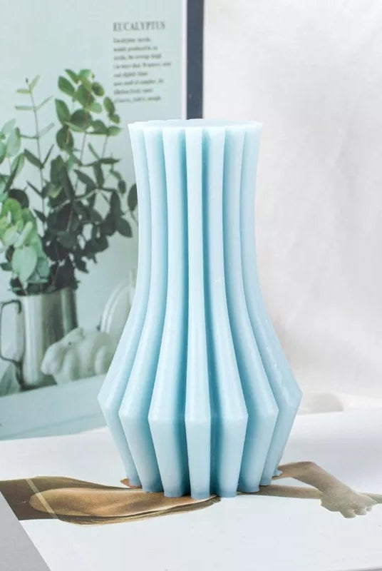 Striped Vase Candle Mould 2 - Silicone Mould, Mold for DIY Candles. Created using candle making kit with cotton candle wicks and candle colour chips. Using soy wax for pillar candles. Sold by Myka Candles Moulds Australia