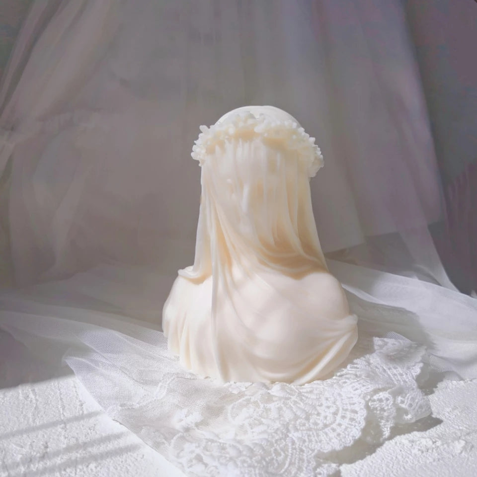 Veiled Lady Candle Mould 0 - Silicone Mould, Mold for DIY Candles. Created using candle making kit with cotton candle wicks and candle colour chips. Using soy wax for pillar candles. Sold by Myka Candles Moulds Australia