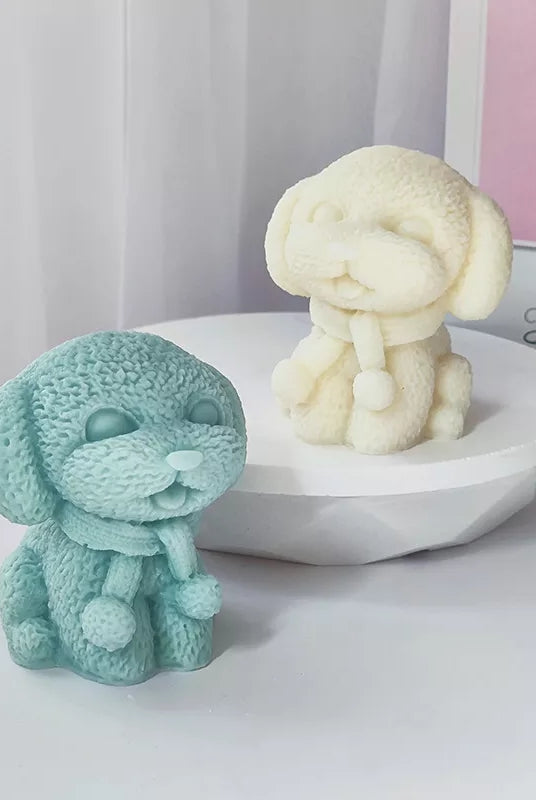 Warm Puppy Candle Mould 0 - Silicone Mould, Mold for DIY Candles. Created using candle making kit with cotton candle wicks and candle colour chips. Using soy wax for pillar candles. Sold by Myka Candles Moulds Australia