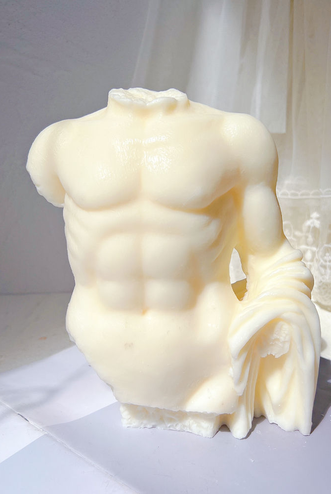 Male Sculpture Candle Mould 0 - Silicone Mould, Mold for DIY Candles. Created using candle making kit with cotton candle wicks and candle colour chips. Using soy wax for pillar candles. Sold by Myka Candles Moulds Australia