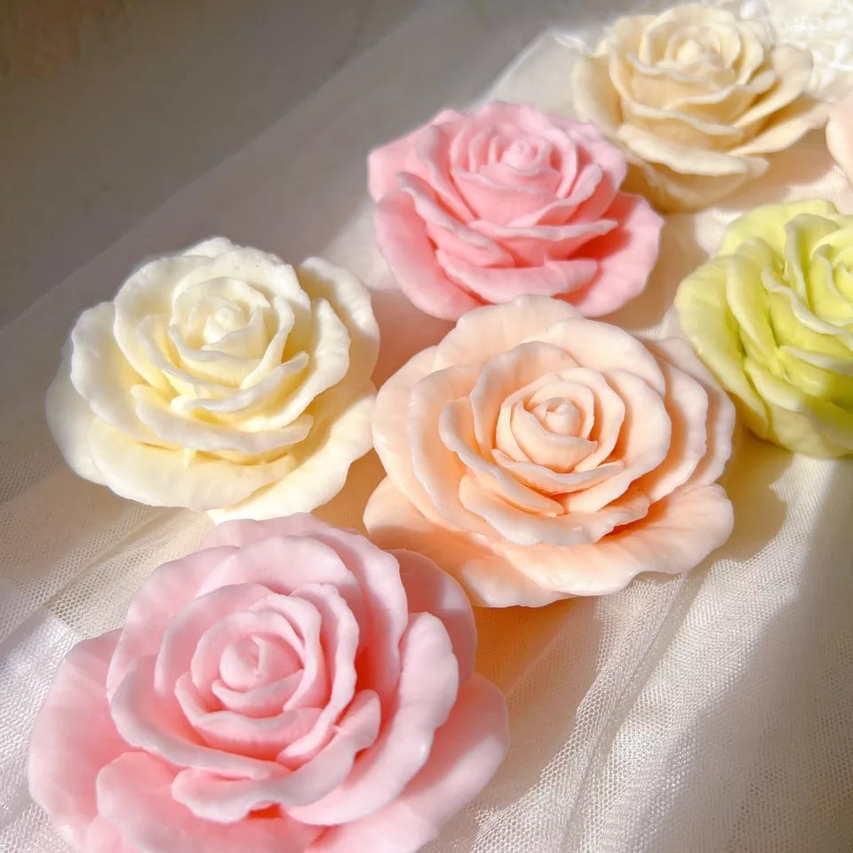 Blooming Rose Candle Mould 0 - Silicone Mould, Mold for DIY Candles. Created using candle making kit with cotton candle wicks and candle colour chips. Using soy wax for pillar candles. Sold by Myka Candles Moulds Australia