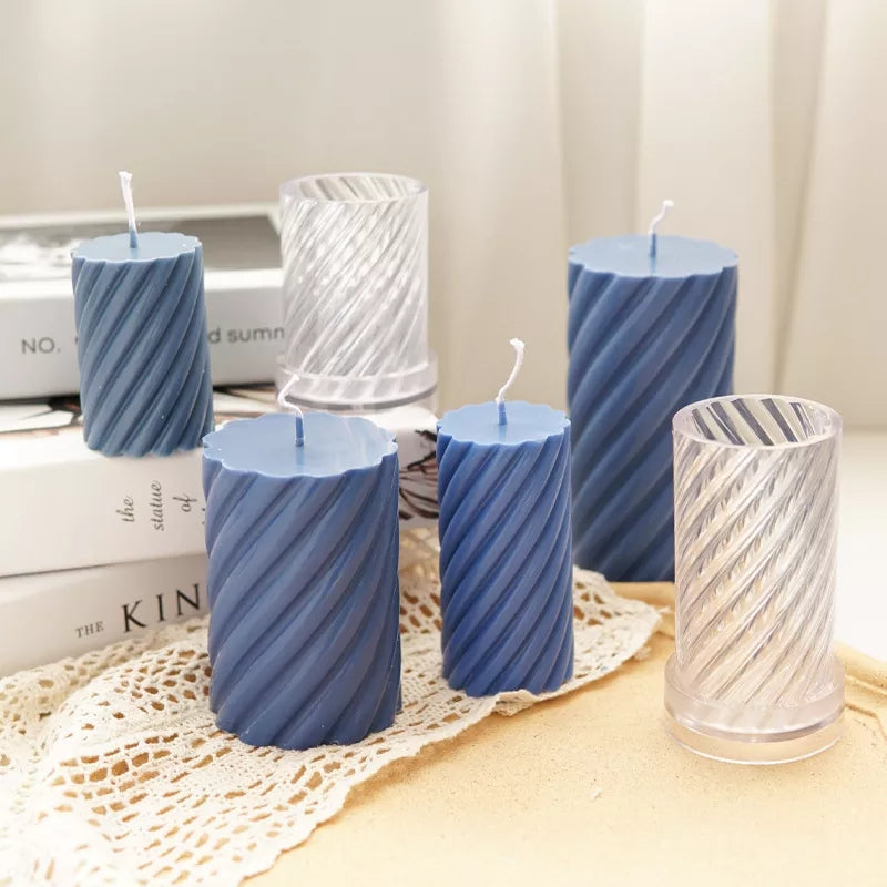 Spiral Pillar Candle Moulds 0 - Silicone Mould, Mold for DIY Candles. Created using candle making kit with cotton candle wicks and candle colour chips. Using soy wax for pillar candles. Sold by Myka Candles Moulds Australia