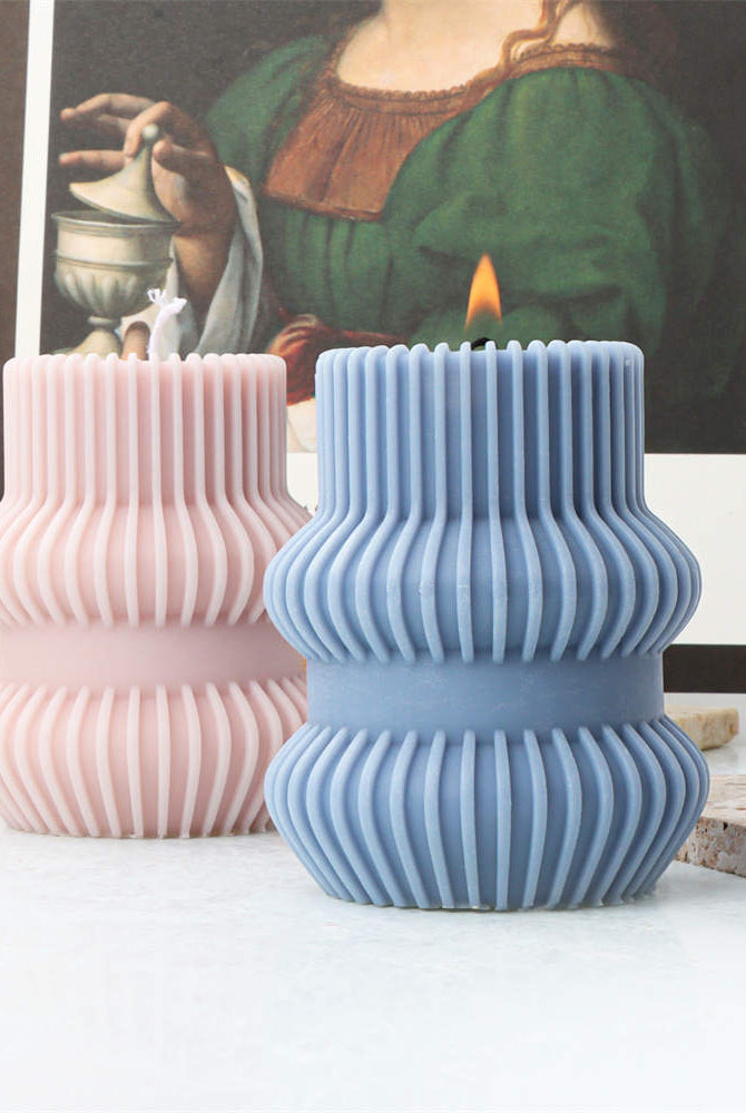 Nordic Vase Candle Moulds 7 - Silicone Mould, Mold for DIY Candles. Created using candle making kit with cotton candle wicks and candle colour chips. Using soy wax for pillar candles. Sold by Myka Candles Moulds Australia