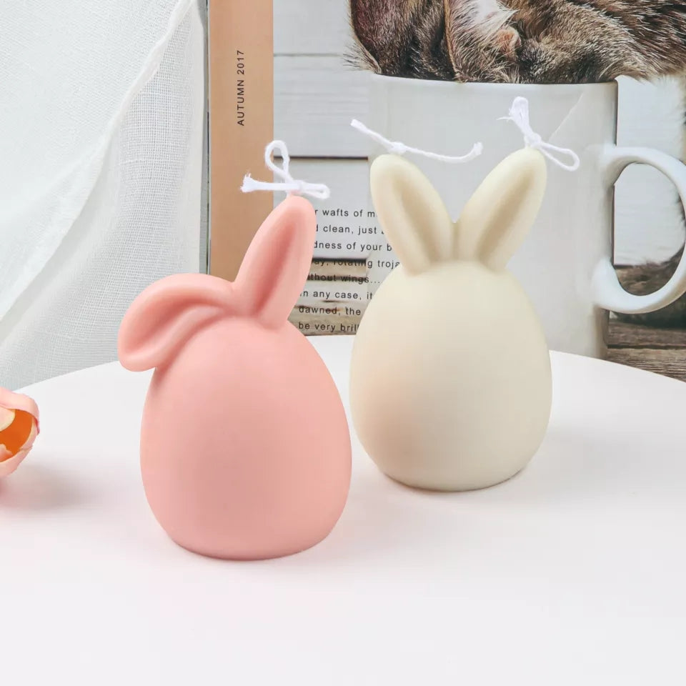 Bunny Egg Candle Moulds 0 - Silicone Mould, Mold for DIY Candles. Created using candle making kit with cotton candle wicks and candle colour chips. Using soy wax for pillar candles. Sold by Myka Candles Moulds Australia