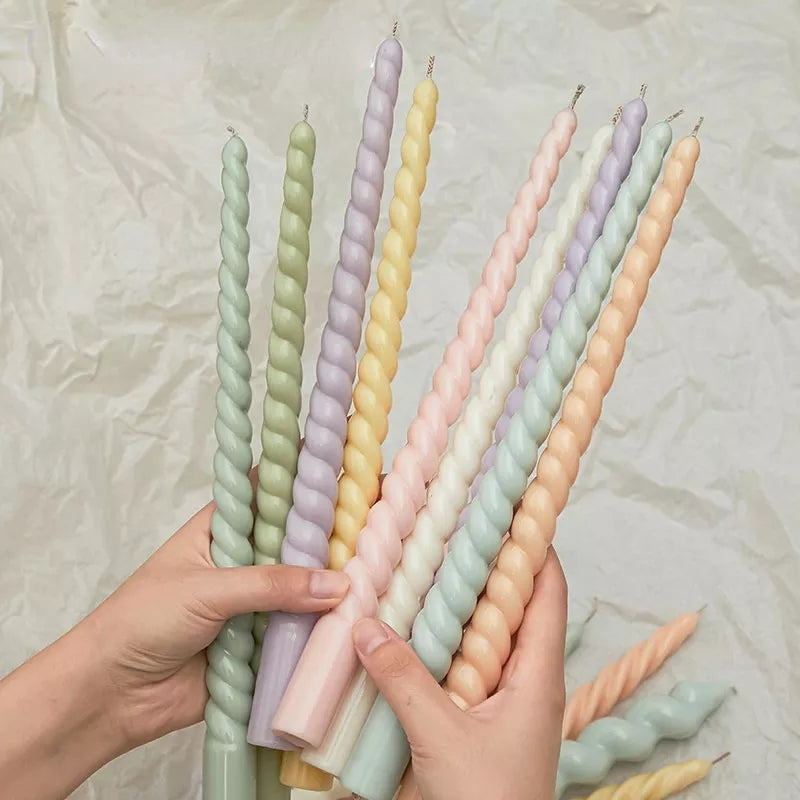 Tapered Twist Pillar Candle Mould 2 - Silicone Mould, Mold for DIY Candles. Created using candle making kit with cotton candle wicks and candle colour chips. Using soy wax for pillar candles. Sold by Myka Candles Moulds Australia