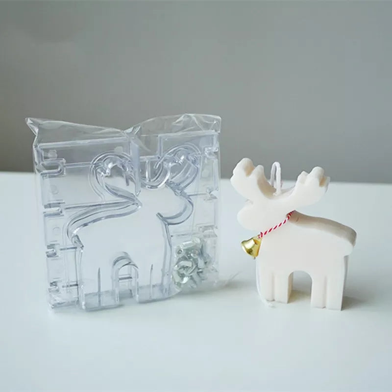 Reindeer Candle Mould 2 - Silicone Mould, Mold for DIY Candles. Created using candle making kit with cotton candle wicks and candle colour chips. Using soy wax for pillar candles. Sold by Myka Candles Moulds Australia