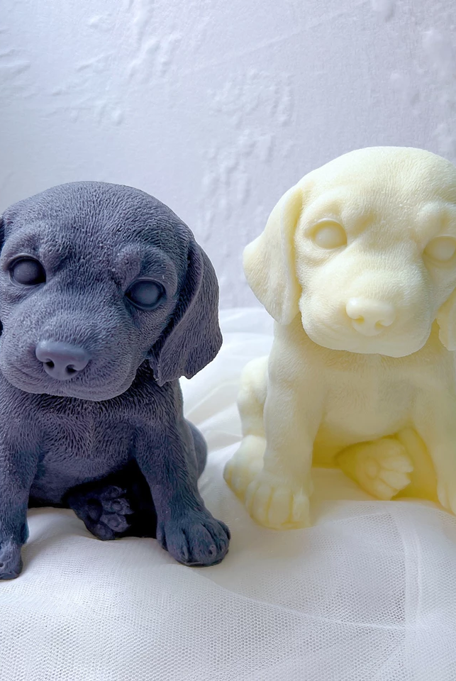 Beagle Candle Mould 1 - Silicone Mould, Mold for DIY Candles. Created using candle making kit with cotton candle wicks and candle colour chips. Using soy wax for pillar candles. Sold by Myka Candles Moulds Australia