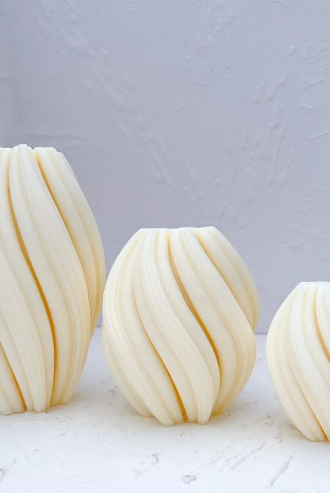 Twirl Candle Moulds 2 - Silicone Mould, Mold for DIY Candles. Created using candle making kit with cotton candle wicks and candle colour chips. Using soy wax for pillar candles. Sold by Myka Candles Moulds Australia