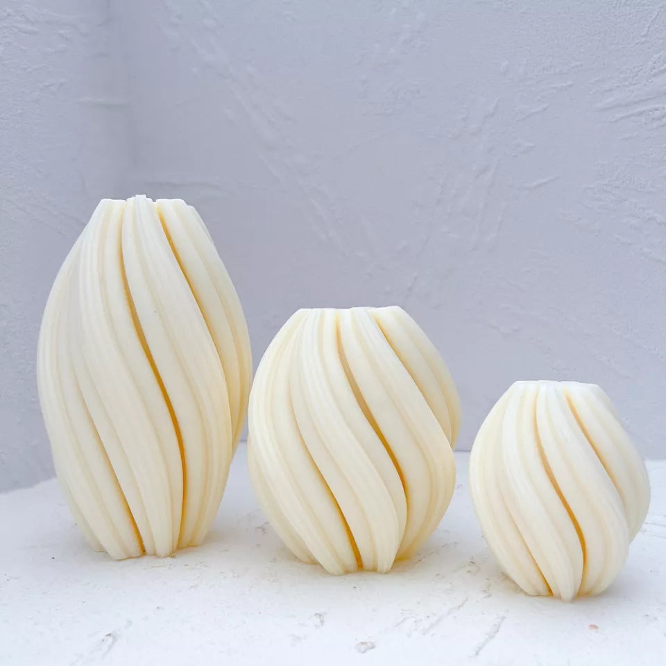 Twirl Candle Moulds 2 - Silicone Mould, Mold for DIY Candles. Created using candle making kit with cotton candle wicks and candle colour chips. Using soy wax for pillar candles. Sold by Myka Candles Moulds Australia