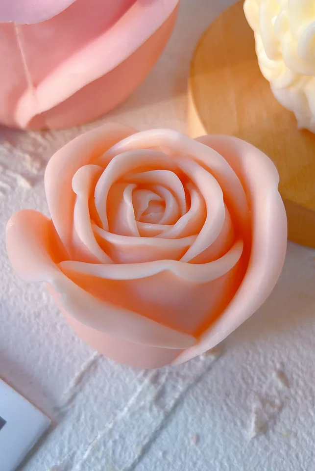 Large Rose Candle Moulds (Pink) 3 - Silicone Mould, Mold for DIY Candles. Created using candle making kit with cotton candle wicks and candle colour chips. Using soy wax for pillar candles. Sold by Myka Candles Moulds Australia