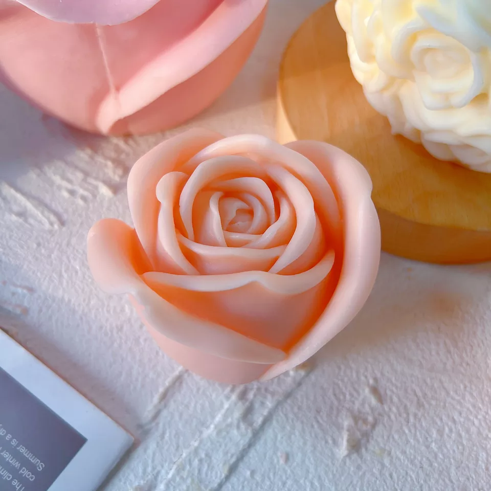 Large Rose Candle Moulds (Pink) 3 - Silicone Mould, Mold for DIY Candles. Created using candle making kit with cotton candle wicks and candle colour chips. Using soy wax for pillar candles. Sold by Myka Candles Moulds Australia