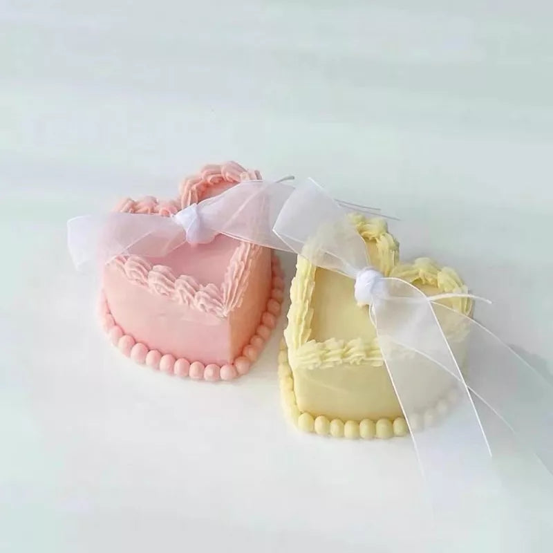 Heart Cake Candle Mould 1 - Silicone Mould, Mold for DIY Candles. Created using candle making kit with cotton candle wicks and candle colour chips. Using soy wax for pillar candles. Sold by Myka Candles Moulds Australia