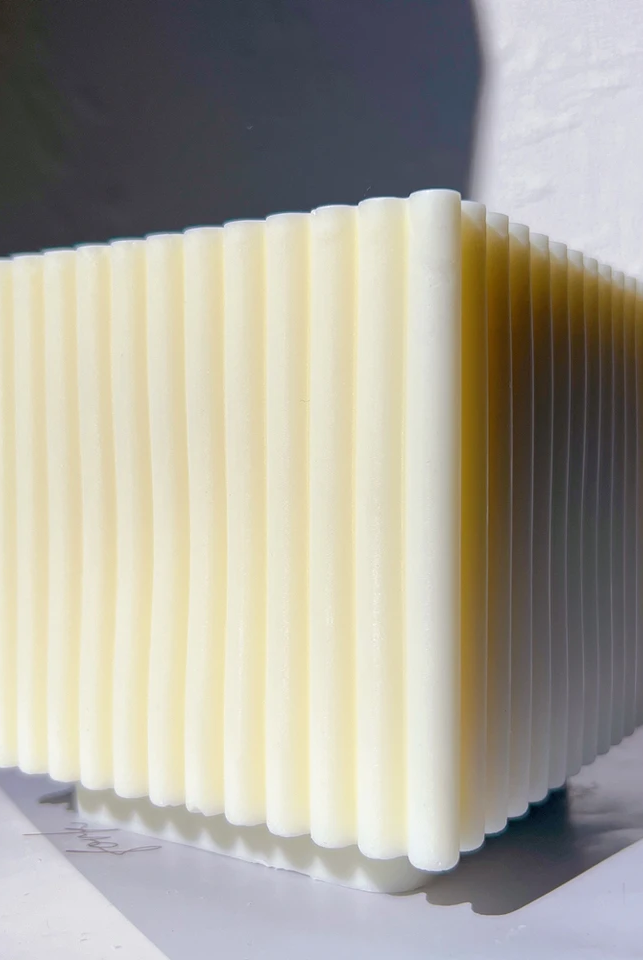 Ribbed Cube Candle Mould 3 - Silicone Mould, Mold for DIY Candles. Created using candle making kit with cotton candle wicks and candle colour chips. Using soy wax for pillar candles. Sold by Myka Candles Moulds Australia
