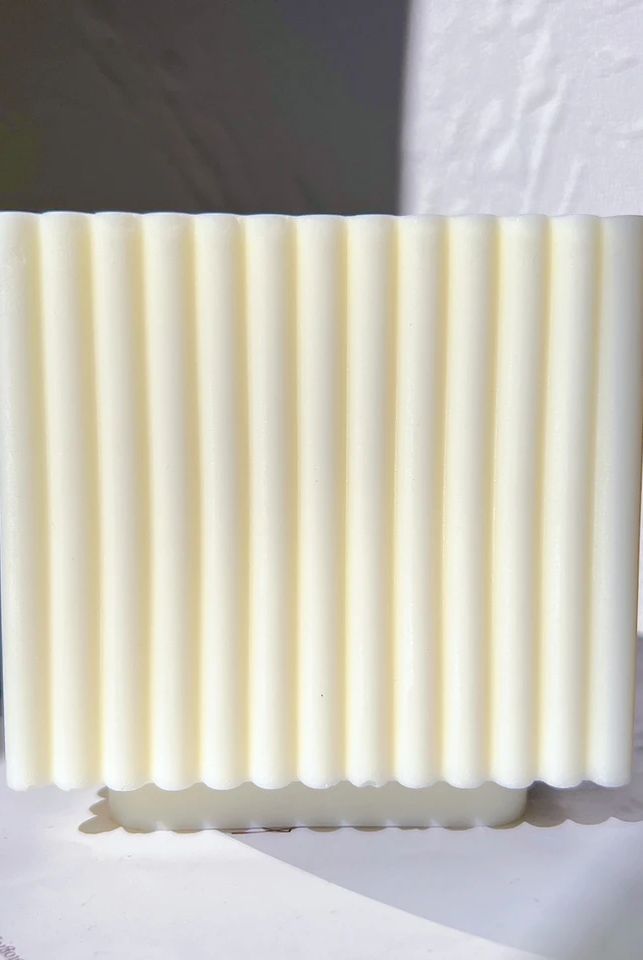 Ribbed Cube Candle Mould 4 - Silicone Mould, Mold for DIY Candles. Created using candle making kit with cotton candle wicks and candle colour chips. Using soy wax for pillar candles. Sold by Myka Candles Moulds Australia