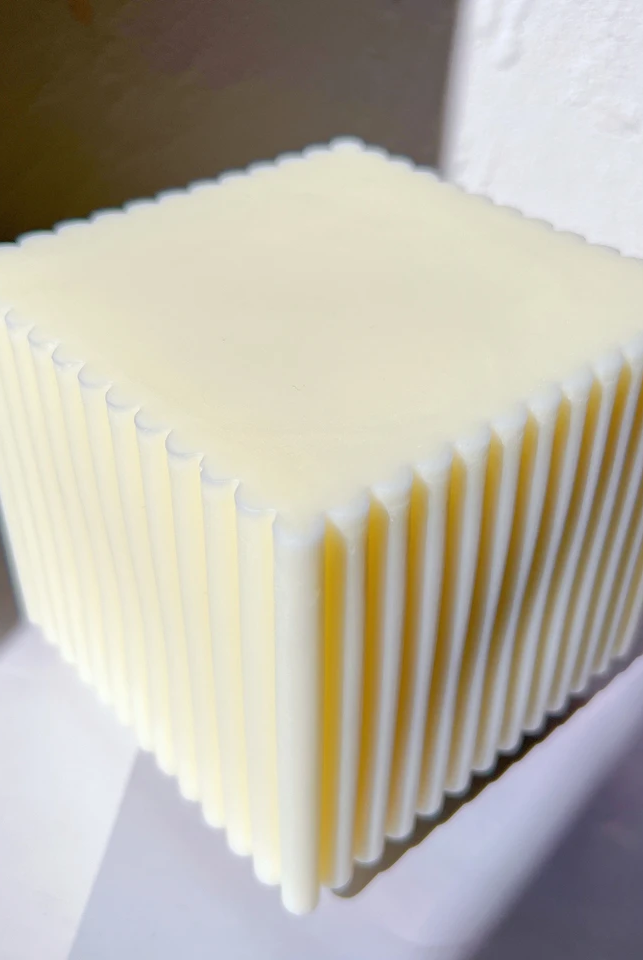Ribbed Cube Candle Mould 5 - Silicone Mould, Mold for DIY Candles. Created using candle making kit with cotton candle wicks and candle colour chips. Using soy wax for pillar candles. Sold by Myka Candles Moulds Australia