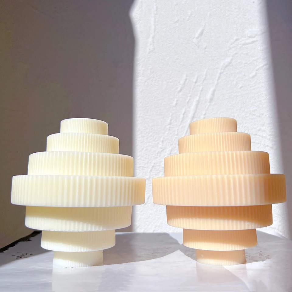 Ribbed Chandelier Candle Mould 1 - Silicone Mould, Mold for DIY Candles. Created using candle making kit with cotton candle wicks and candle colour chips. Using soy wax for pillar candles. Sold by Myka Candles Moulds Australia