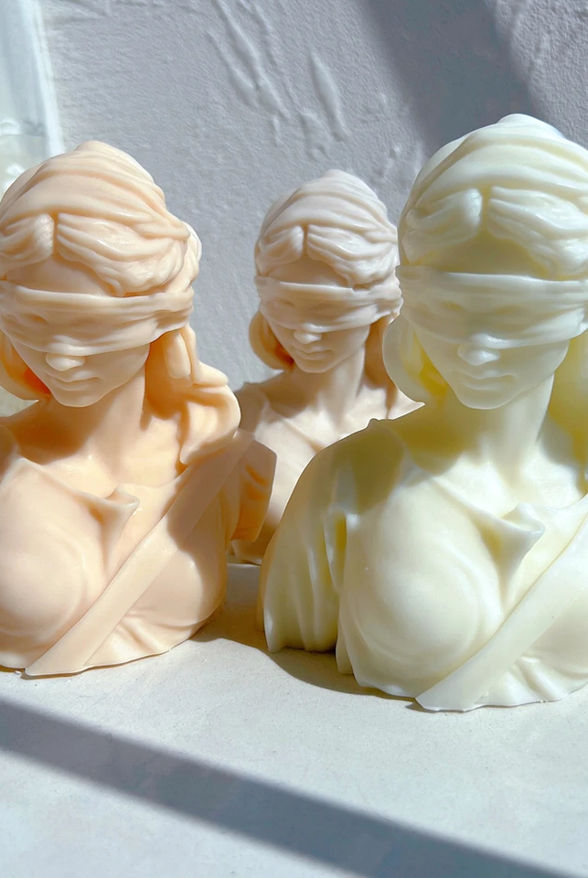 Lady Justice Candle Mould 0 - Silicone Mould, Mold for DIY Candles. Created using candle making kit with cotton candle wicks and candle colour chips. Using soy wax for pillar candles. Sold by Myka Candles Moulds Australia
