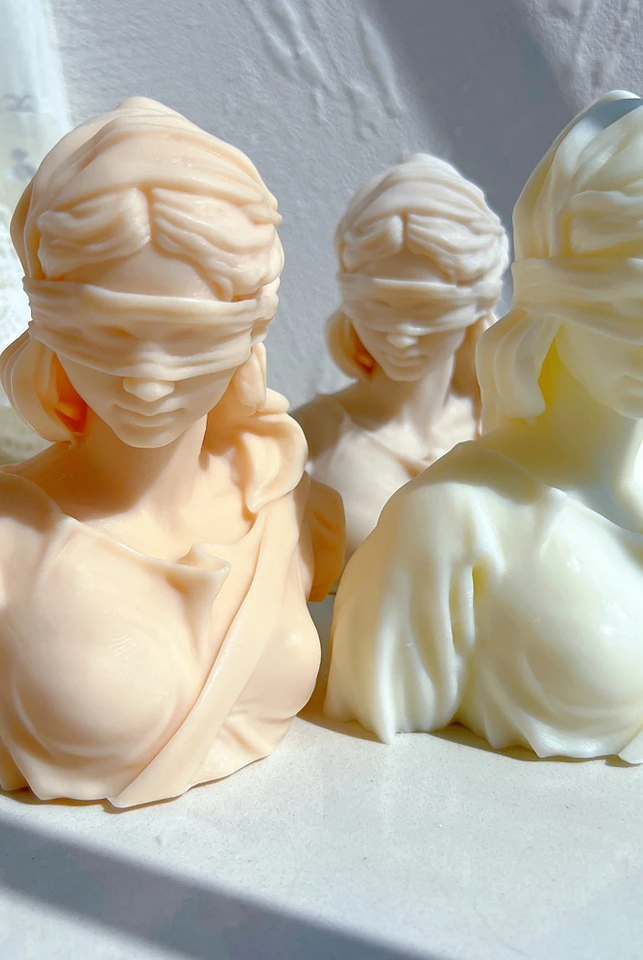 Lady Justice Candle Mould 1 - Silicone Mould, Mold for DIY Candles. Created using candle making kit with cotton candle wicks and candle colour chips. Using soy wax for pillar candles. Sold by Myka Candles Moulds Australia