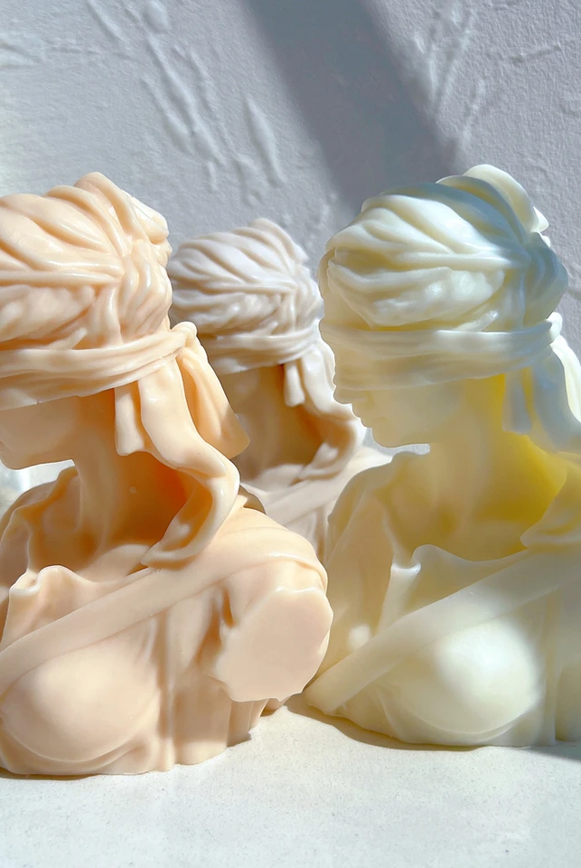 Lady Justice Candle Mould 2 - Silicone Mould, Mold for DIY Candles. Created using candle making kit with cotton candle wicks and candle colour chips. Using soy wax for pillar candles. Sold by Myka Candles Moulds Australia