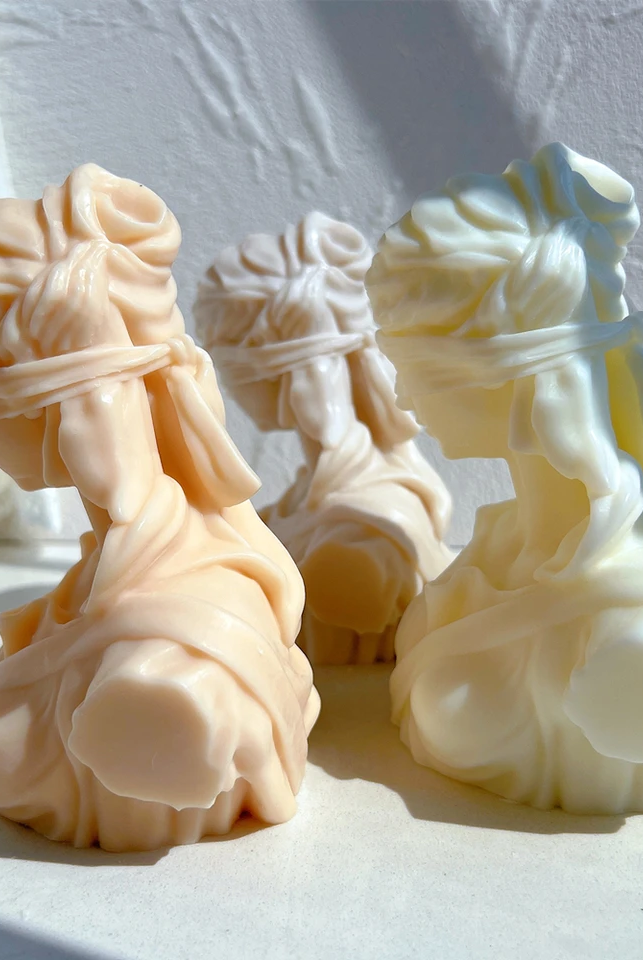 Lady Justice Candle Mould 3 - Silicone Mould, Mold for DIY Candles. Created using candle making kit with cotton candle wicks and candle colour chips. Using soy wax for pillar candles. Sold by Myka Candles Moulds Australia