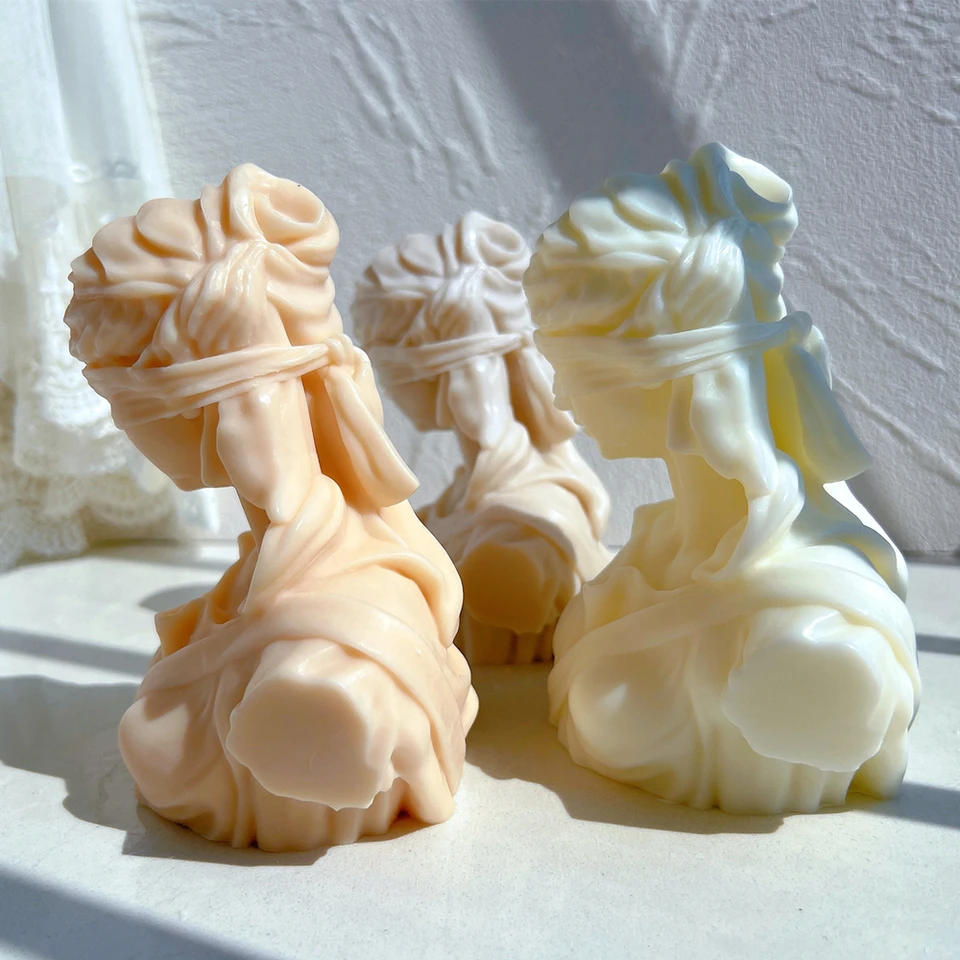 Lady Justice Candle Mould 3 - Silicone Mould, Mold for DIY Candles. Created using candle making kit with cotton candle wicks and candle colour chips. Using soy wax for pillar candles. Sold by Myka Candles Moulds Australia