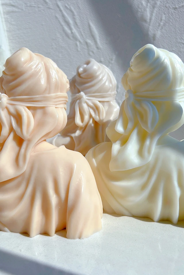 Lady Justice Candle Mould 4 - Silicone Mould, Mold for DIY Candles. Created using candle making kit with cotton candle wicks and candle colour chips. Using soy wax for pillar candles. Sold by Myka Candles Moulds Australia