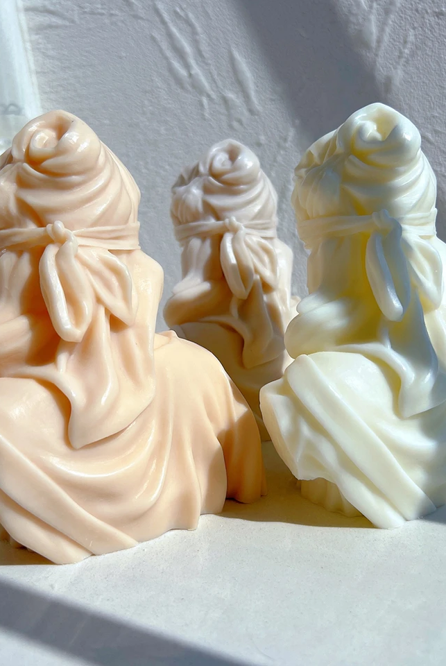 Lady Justice Candle Mould 5 - Silicone Mould, Mold for DIY Candles. Created using candle making kit with cotton candle wicks and candle colour chips. Using soy wax for pillar candles. Sold by Myka Candles Moulds Australia