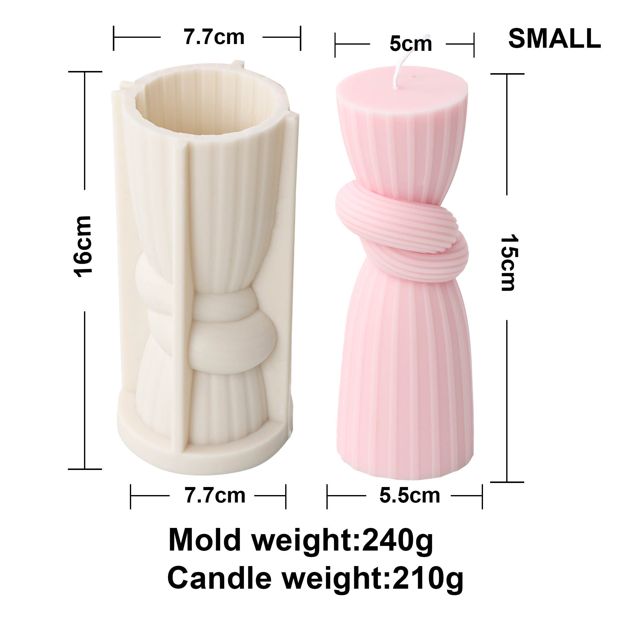 Tie the Knot Pillar Candle Mould 4 - Silicone Mould, Mold for DIY Candles. Created using candle making kit with cotton candle wicks and candle colour chips. Using soy wax for pillar candles. Sold by Myka Candles Moulds Australia